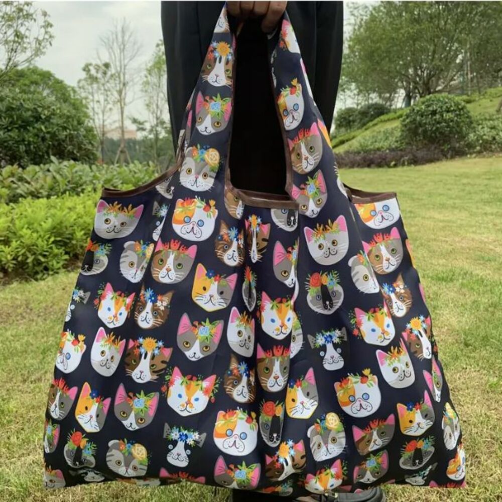 X Large CAT FACES Foldable Nylon Reusable Bag 21"